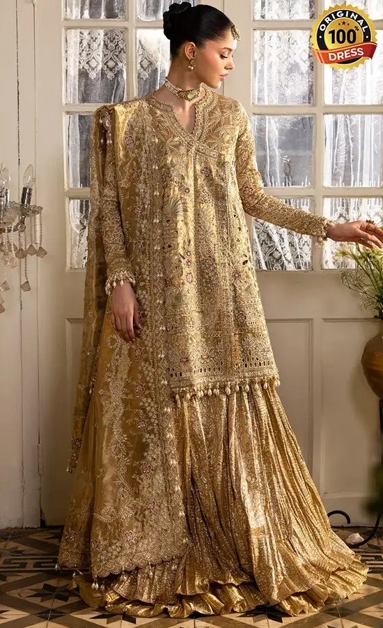 Golden Colour Anarkali Dress For Wedding Guestssa (1) Golden Colour Anarkali Dress For Wedding Guestssa (1)