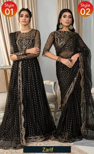 Black and Gold Colour Saree For Wedding Guests (1)