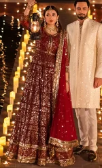 Red Colour Anarkali Suit For Wedding Guests (4)