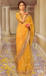 Saree in Yellow Colour For Wedding Guests (4)