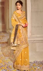 Saree in Yellow Colour For Wedding Guests (5)