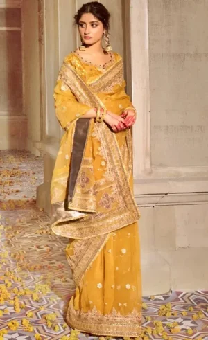 Saree in Yellow Colour For Wedding Guests (5)