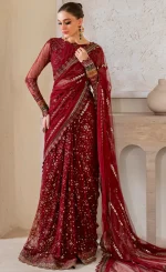 Saree in Maroon Colour For Wedding Guests (4)