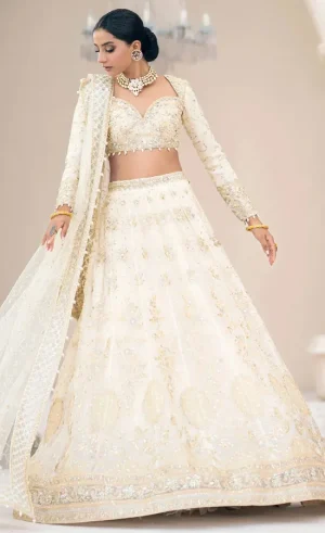 White Colour Lehenga Choli For Wedding Guests (1)