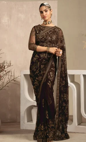 Brown Colour Saree​ For Wedding Guests (3)