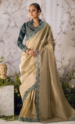 Golden Colour Saree Blouse​ For Wedding Guests (1)