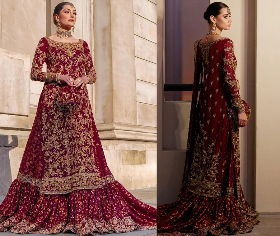 Deep Red Bridal Gharara Dress 11 (6)