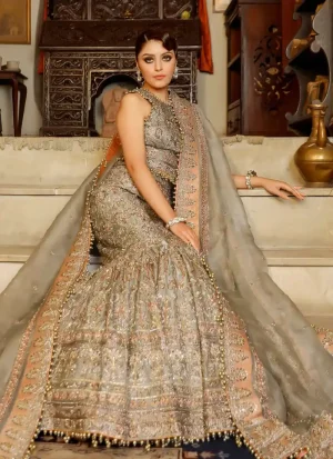 Mushroom Green Fishcut Bridal Lehenga