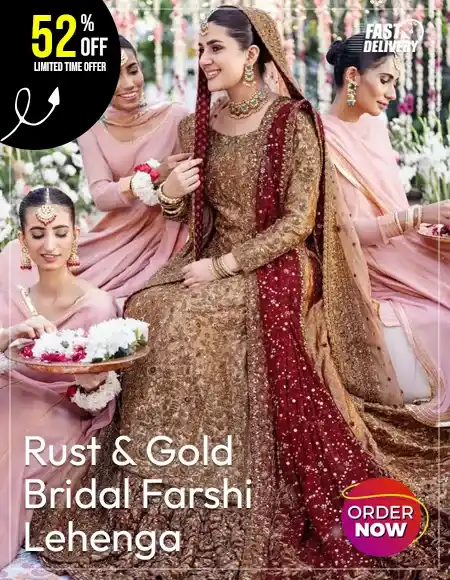 rust and gold farshi bridal lehenga
